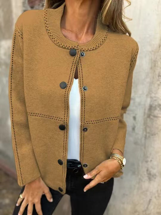 Cardigan Femme Coupe Ample en Maille Boutonné Col Rond Longueur à La Hanche pour Toutes Saisons