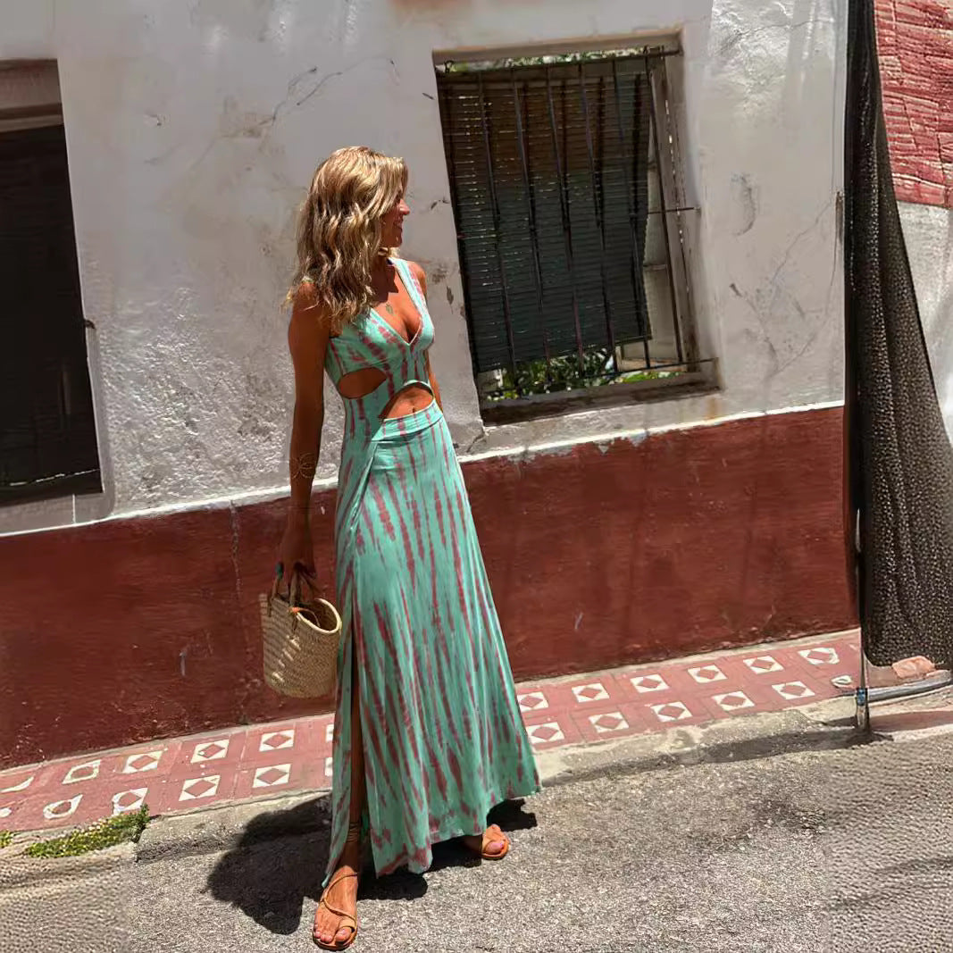 Robe Femme Maxi Slim Fit Col En V Empiècements Taille Légère En Coton Été Chic Et Confortable