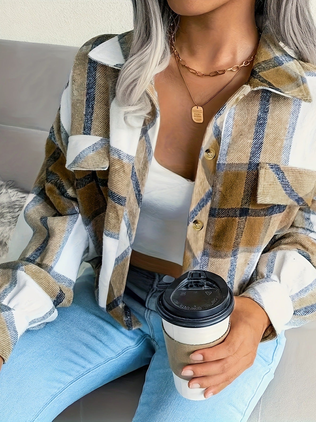 Damen karierte Hemdjacke Amawinc