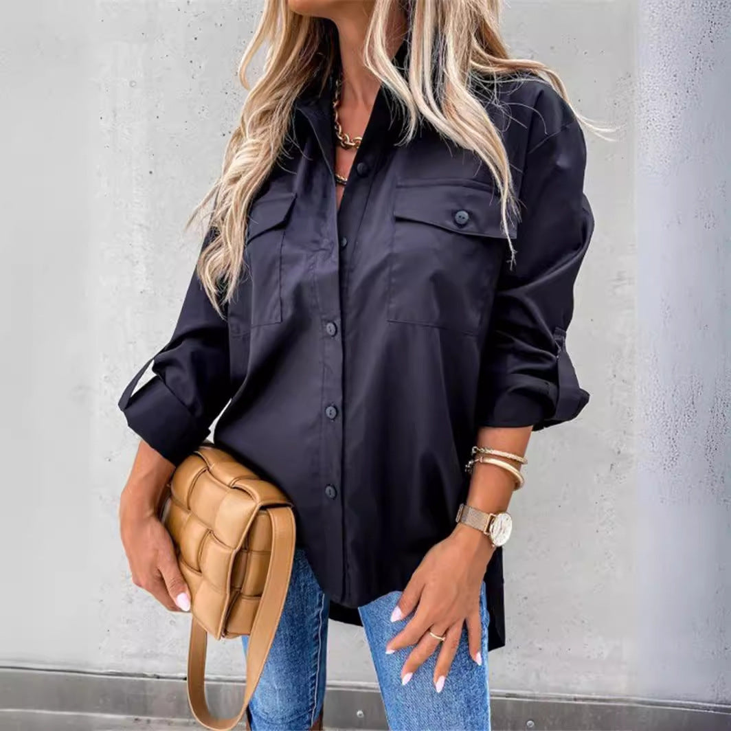 Damen Modische Hemdbluse mit praktischen Brusttaschen und legerem Schnitt Amawinc