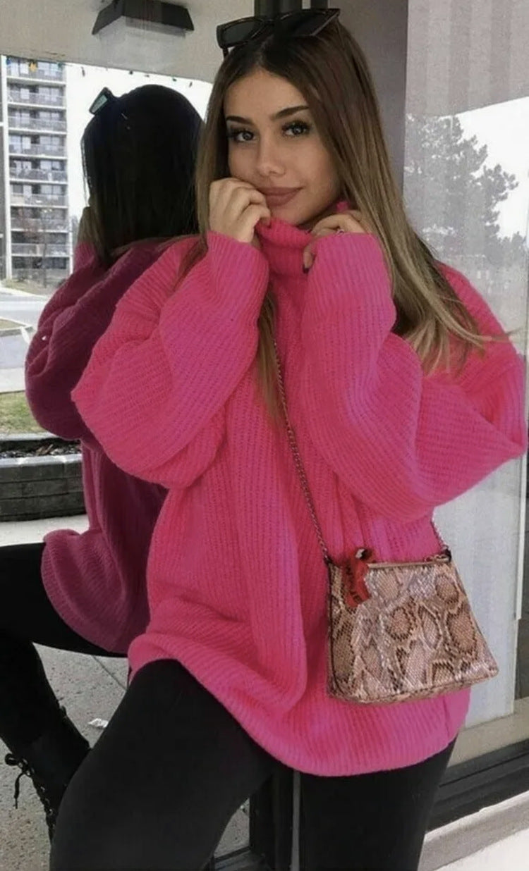 Damen Oversized-Strickpullover mit hohem Kragen und lässigem Schnitt Amawinc