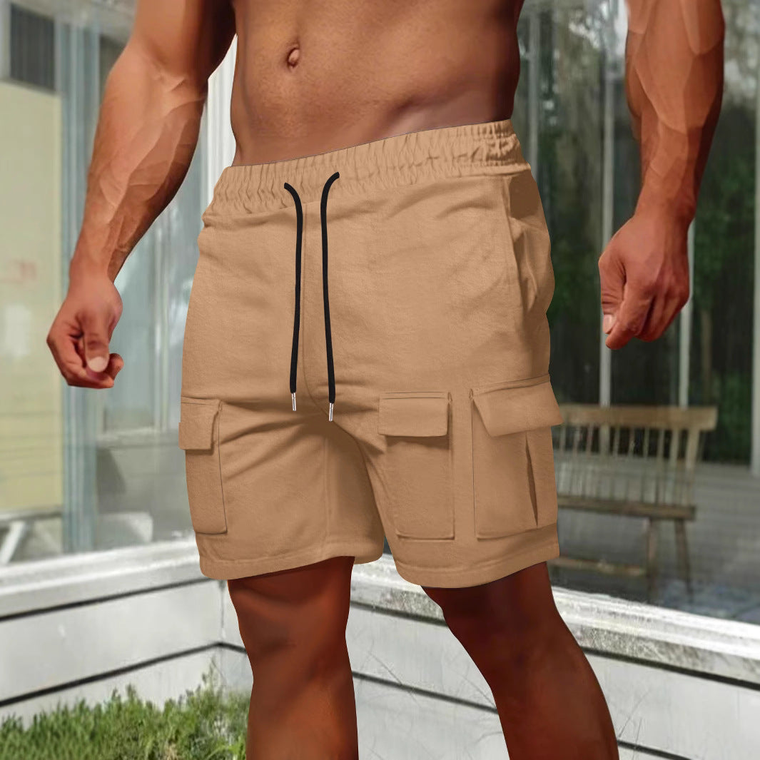 Shorts Cargo Homme Olive Coupe Décontractée Respirant Mélange Coton Élastique Poches Utilitaires