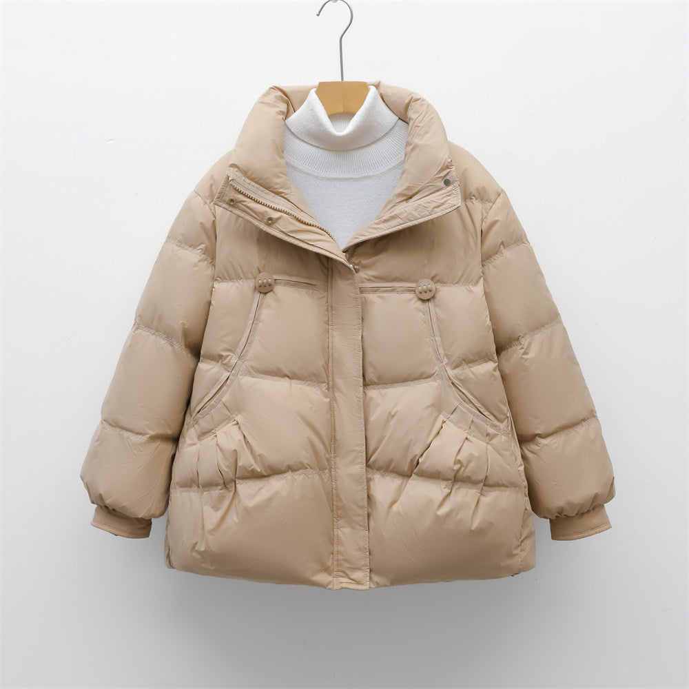 Damen voluminöse Winterjacke mit praktischen Taschen und hochschließendem Kragen Amawinc