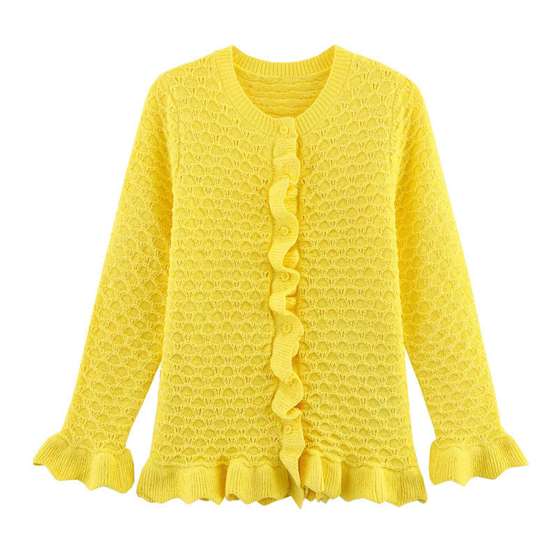 Damen Strickjacke mit Rüschendetails und Knopfleiste Amawinc