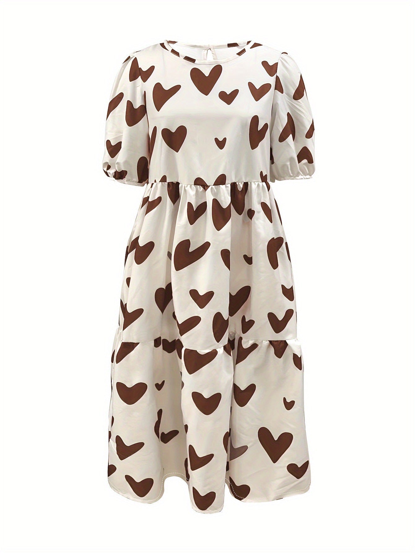 Damen Minikleid mit modernem Herzmuster und luftigen Ärmeln Amawinc