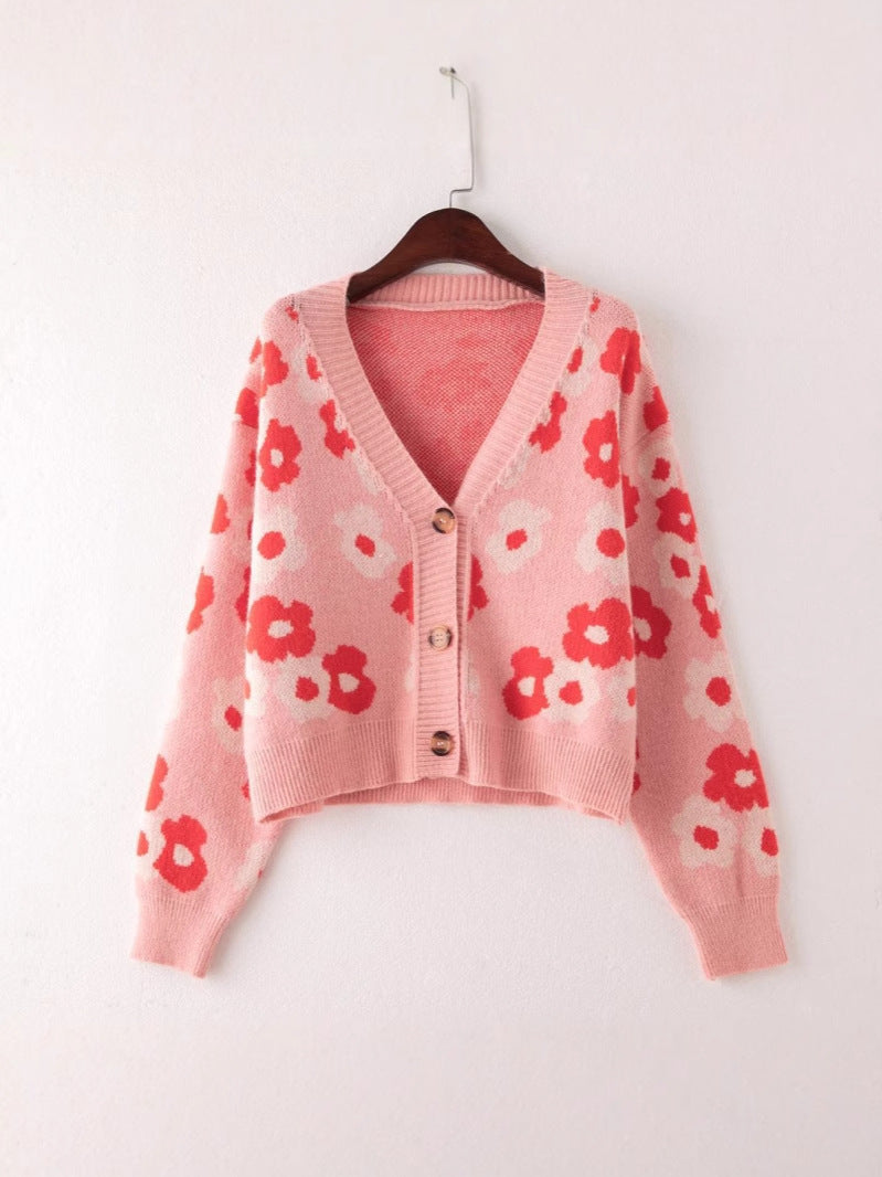 Damen cardigan mit floralem Muster und Knopfdetails Amawinc