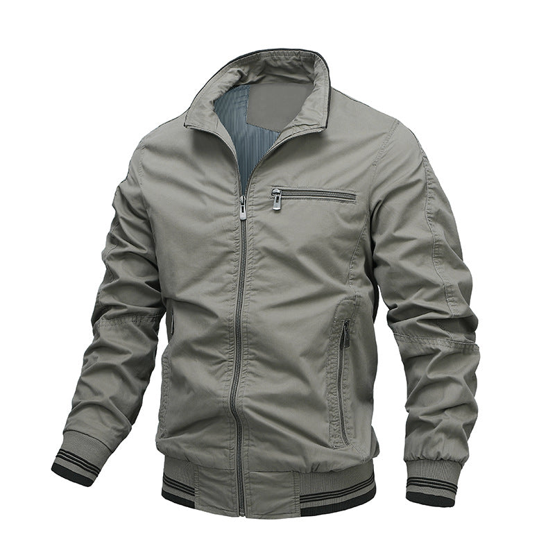 Veste Homme En Coton Lavé Coupe Regular Avec Zip Devant Poches Zipées Col Montant Pour Tous Les Jours Amawinc