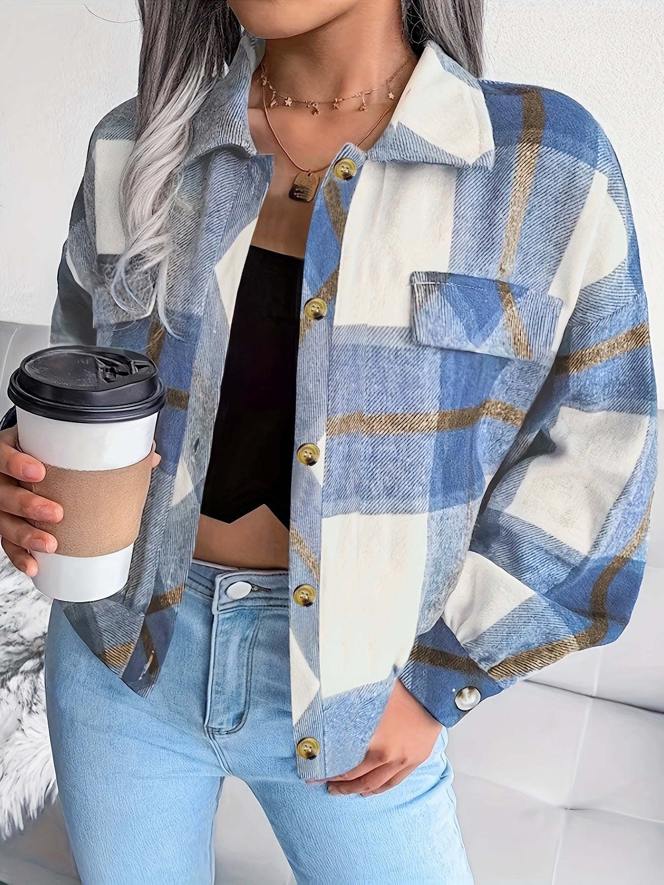 Damen karierte Hemdjacke Amawinc