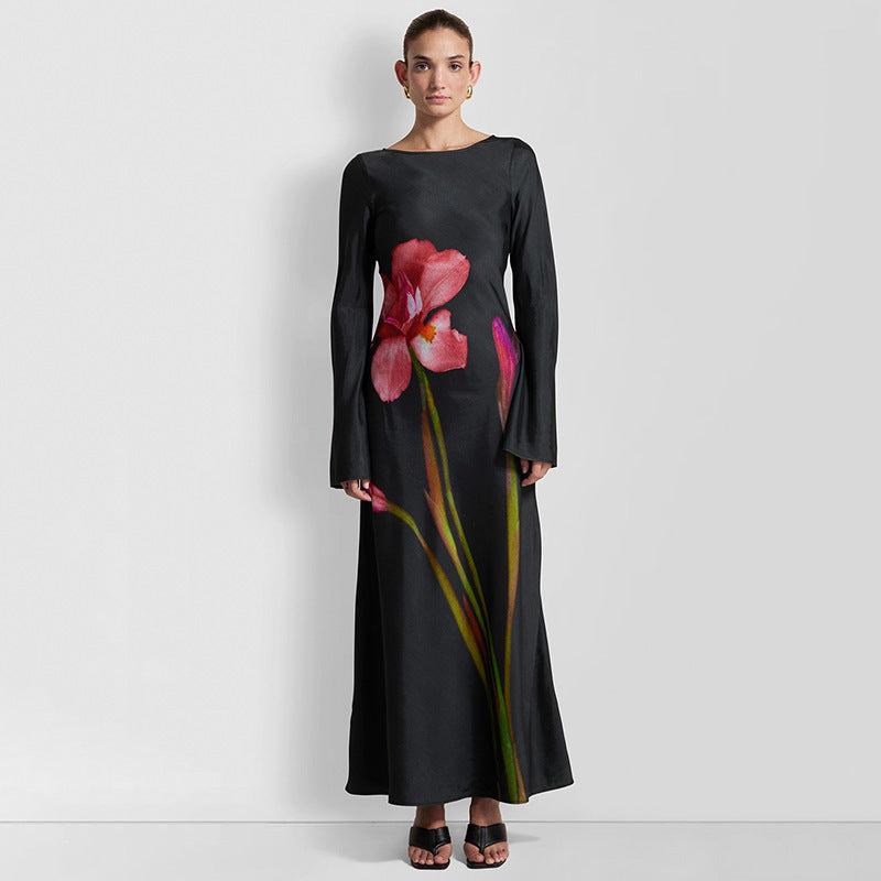 Damen Maxi-Kleid mit floralem Druck und langen Ärmeln Amawinc