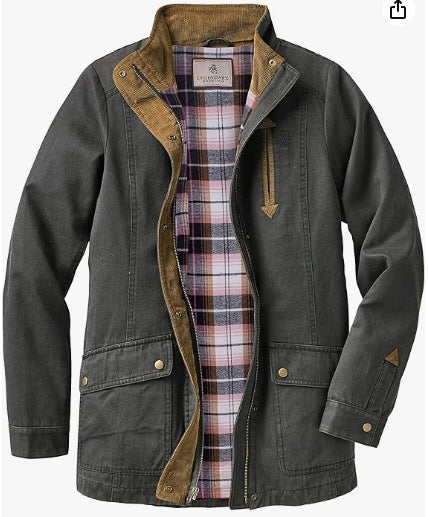 Damen lässige Utility-Jacke mit Karo-Innenfutter Amawinc