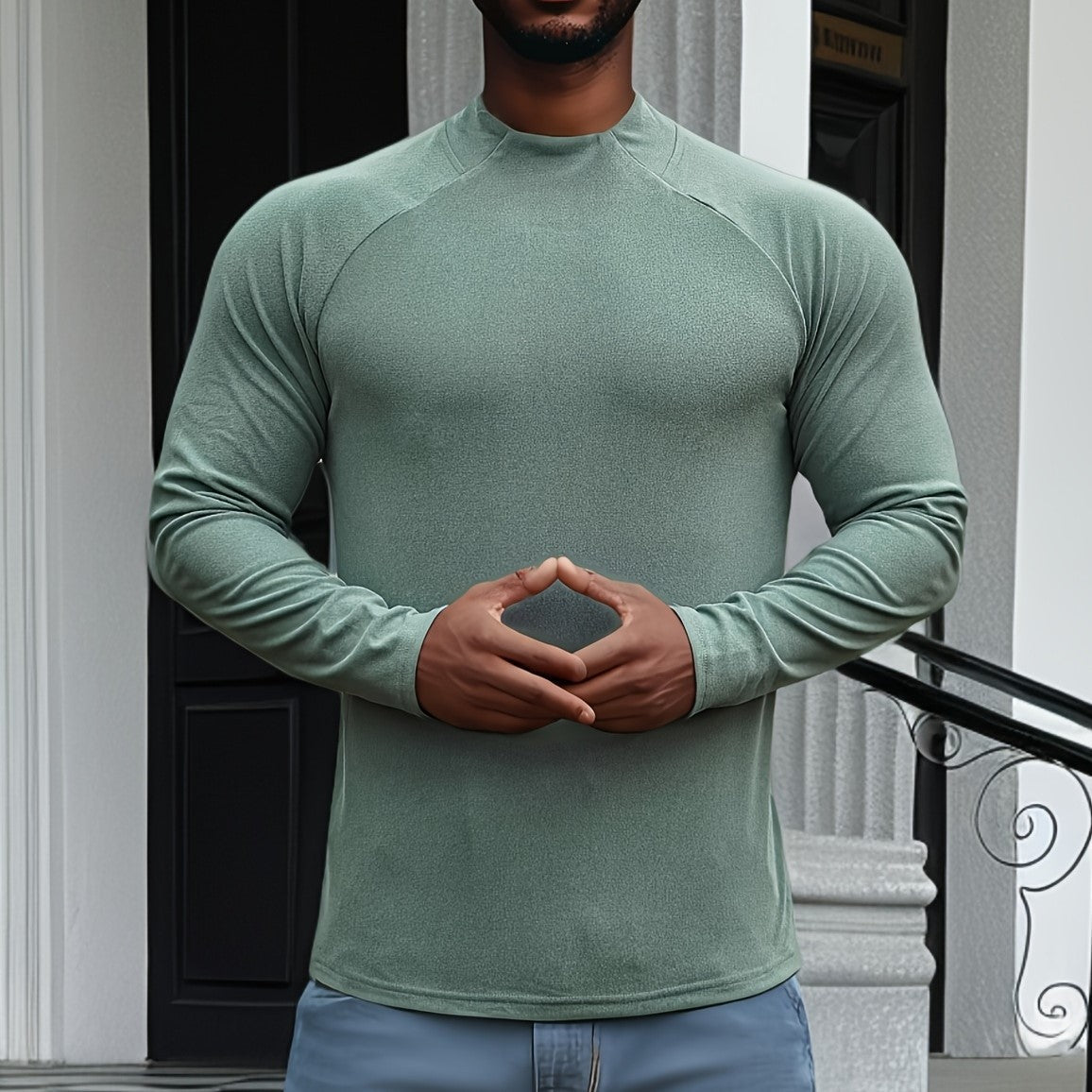 Amawinc Tee Shirt Homme Manche Longue Slim Fit Coton Élastique Doux Raglan Col Rond Confort Moderne