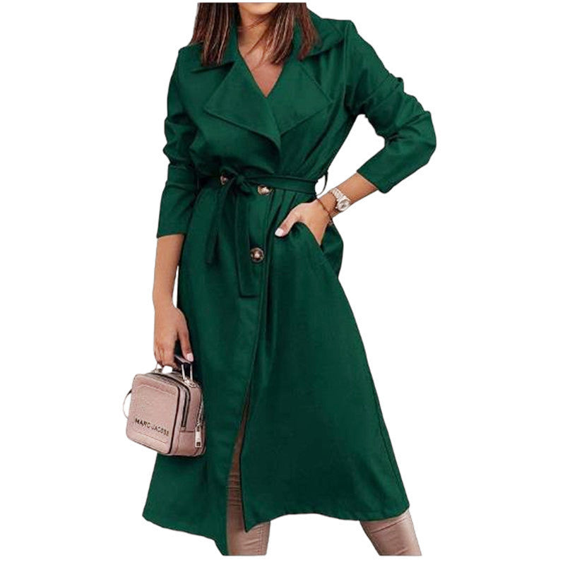 Damen eleganter Trenchcoat mit Gürtel und femininer Silhouette Amawinc