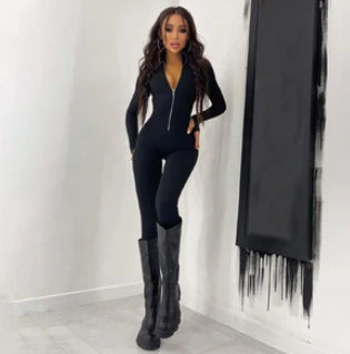 Damen Sportlicher Jumpsuit mit Reißverschluss und figurbetontem Schnitt Amawinc