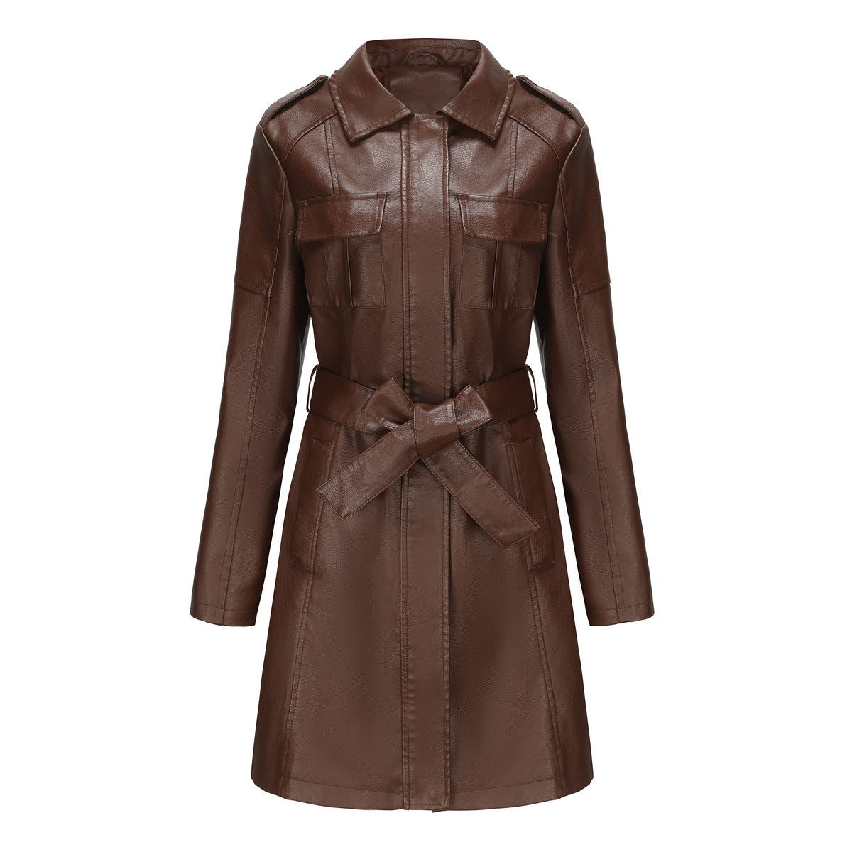 Damen modischer Trenchcoat aus hochwertigem Kunstleder Amawinc