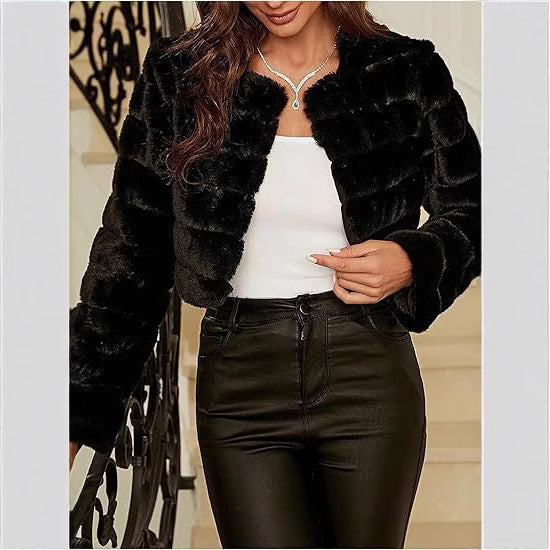 Damen Kurzfelljacke im modernen Leopardenmuster Amawinc