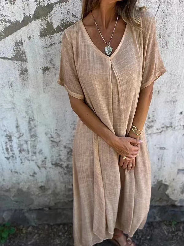 Aurea V-Neck Cotton Linen Dress