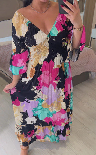Fudus Damen-Blumenkleid mit V-Ausschnitt in großen Größen