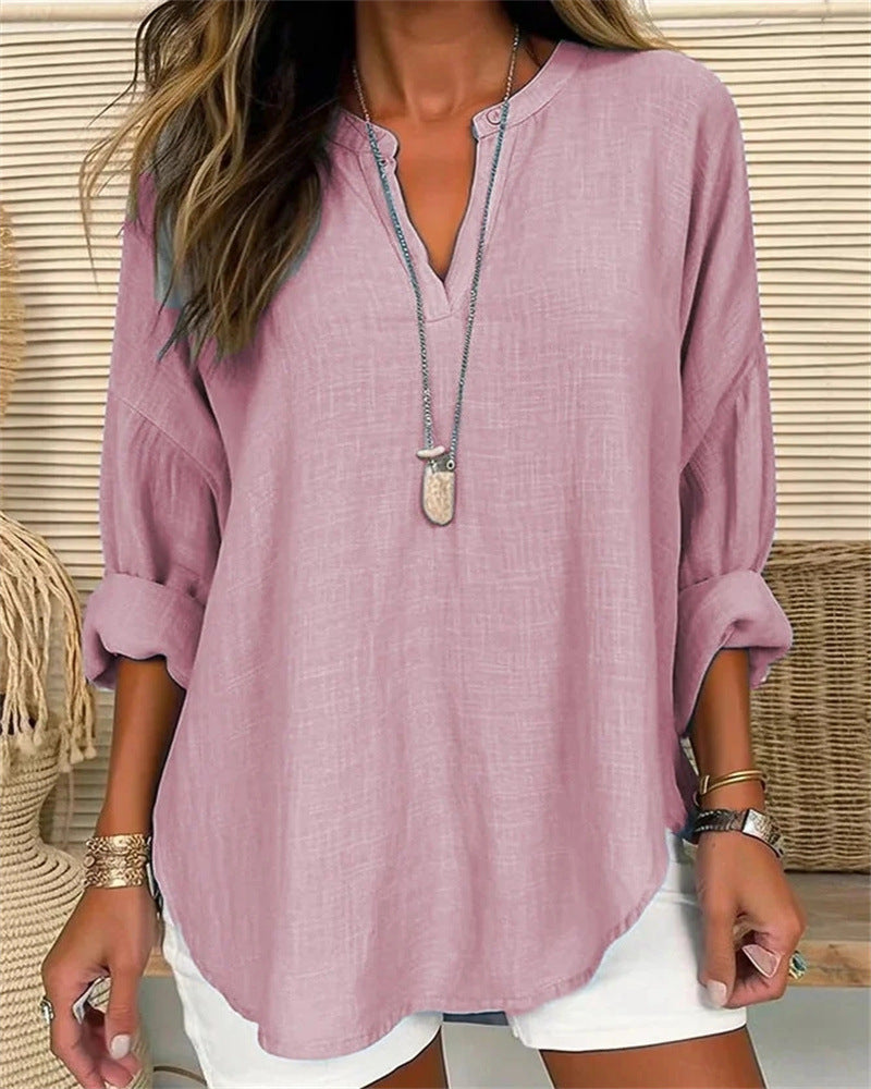 Chemise Femme Manches Longues En Coton Lin Coupe Décontractée Col Montant Élégante Pour Tous Les Jours Amawinc