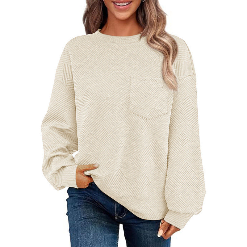 Damen lässiger Pullover mit strukturiertem Muster und praktischer Brusttasche Amawinc