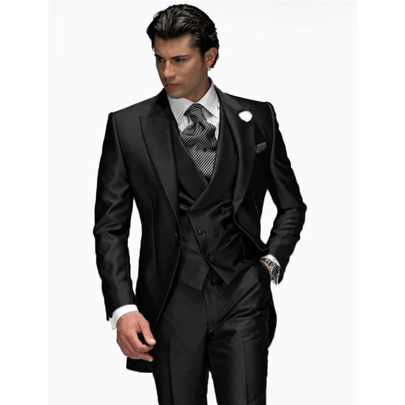 Costume 3 Pièces Homme Amawinc À Coupe Ajustée Avec Gilet Satiné Double Boutonnage Pour Soirées et Événements Formels