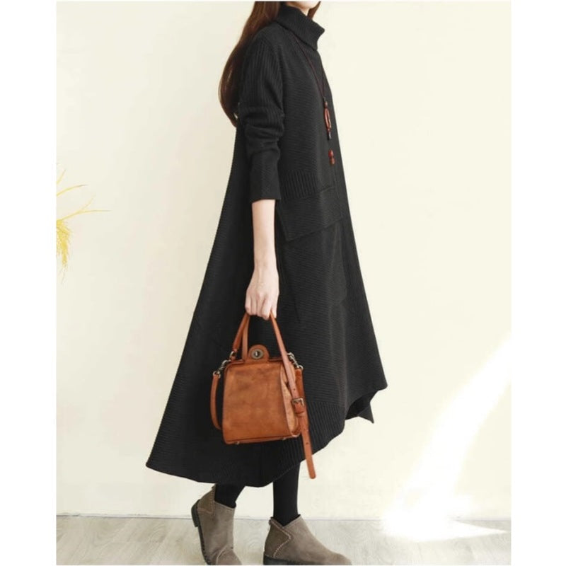 Robe Pull Col Roulé Femme À Manches Longues Coupe Décontractée Confortable Polyvalente