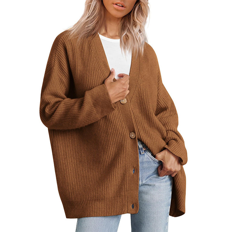 Cardigan Femme Hiver Boutonné En Maille Décontracté Avec Rayures Audacieuses Amawinc