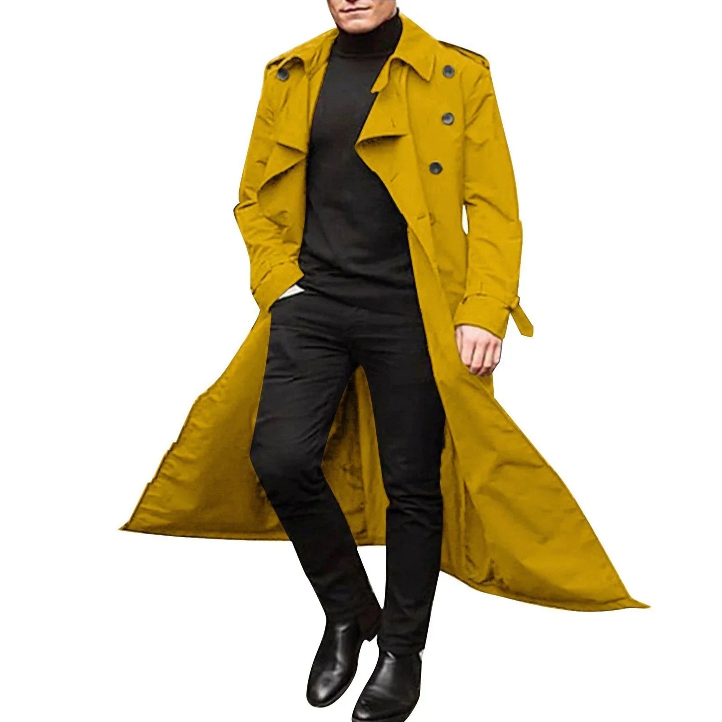 Manteau Trench Homme Tailored Fit Double Breasted Notched Lapels Longueur Intégrale Style Professionnel