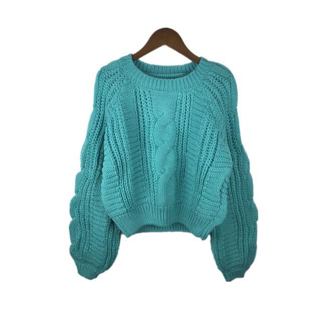 Damen Grobstrickpullover mit voluminösen Ärmeln und Zopfmuster Amawinc