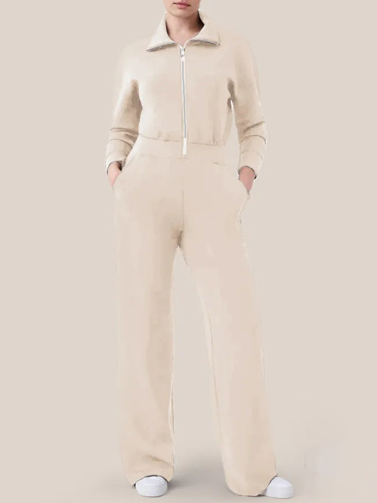Damen Luxuriöser Lounge-Jumpsuit mit elegantem Stehkragen und praktischem Reißverschluss Amawinc