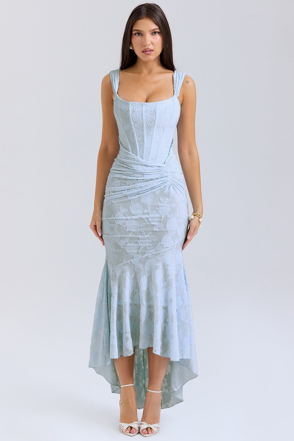 Robe De Soirée Femme Coupe Sirène Aspect Satin Epaule Unique Taille Froncée Pour Réceptions Raffinées
