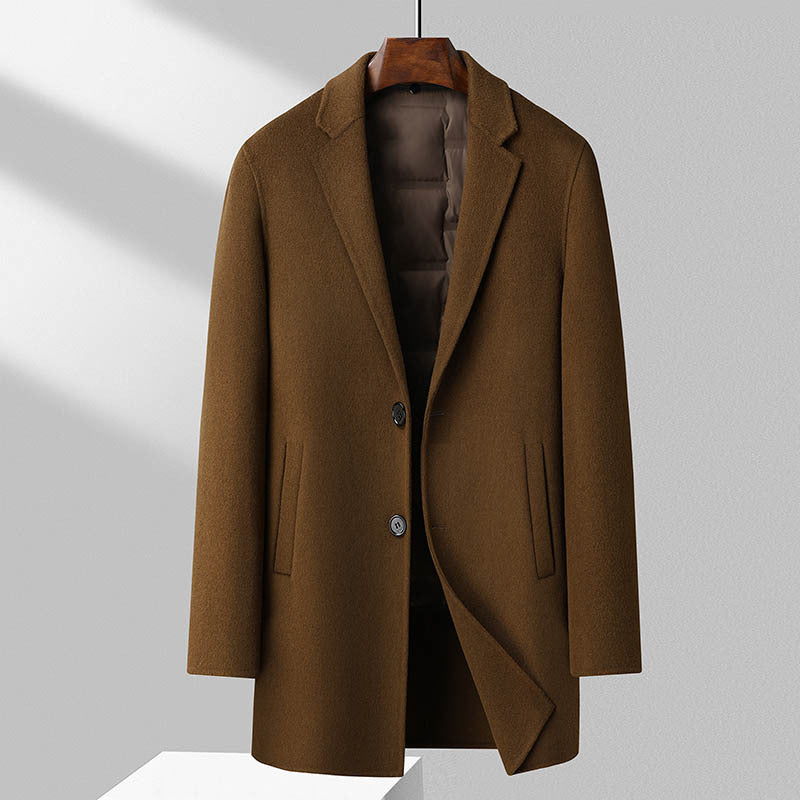 Manteau Homme En Laine Mélangée Avec Doublure Matelassée Coupe Regular Longueur Mi Longue Revers À Encoche