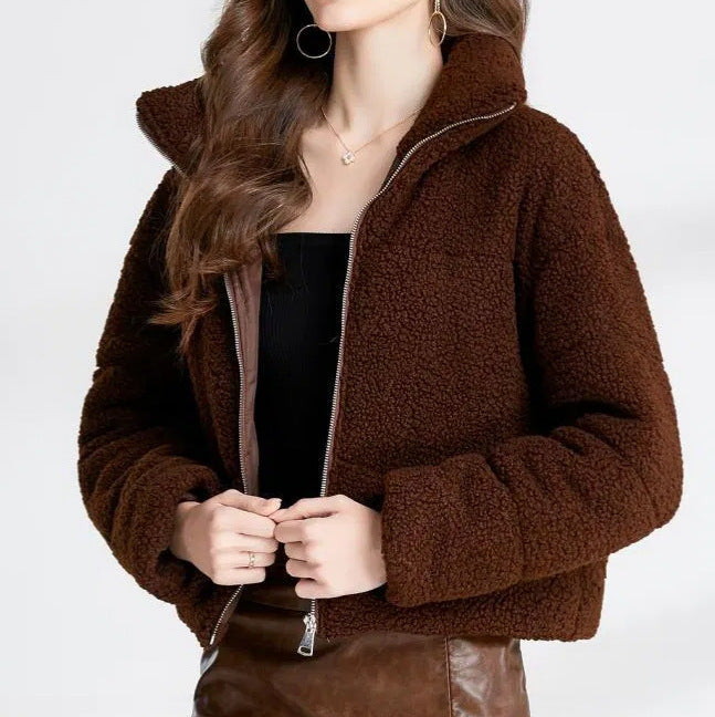 Damen Gemütliche Teddyjacke mit hohem Kragen Amawinc