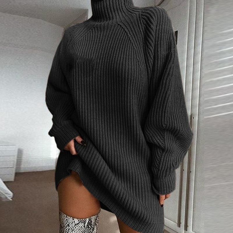 Damen lässiger Strickpullover mit hohem Kragen und geripptem Design Amawinc
