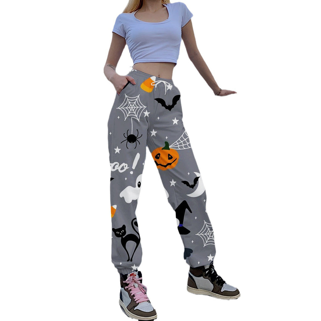 Pantalon De Loisir Femme À Coupe Décontractée Effet Coton Imprimé Audacieux Avec Taille À Cordon Poches Longueur Totale