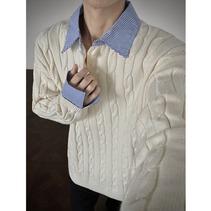 Damen Strickpullover mit hochwertigem Kabelmuster und Kragen Amawinc