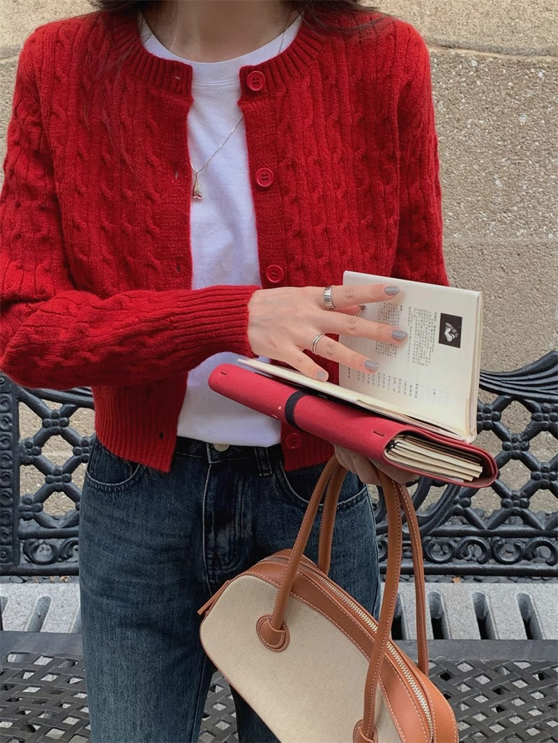 Damen gestrickte Bolerojacke mit Zopfstruktur Amawinc