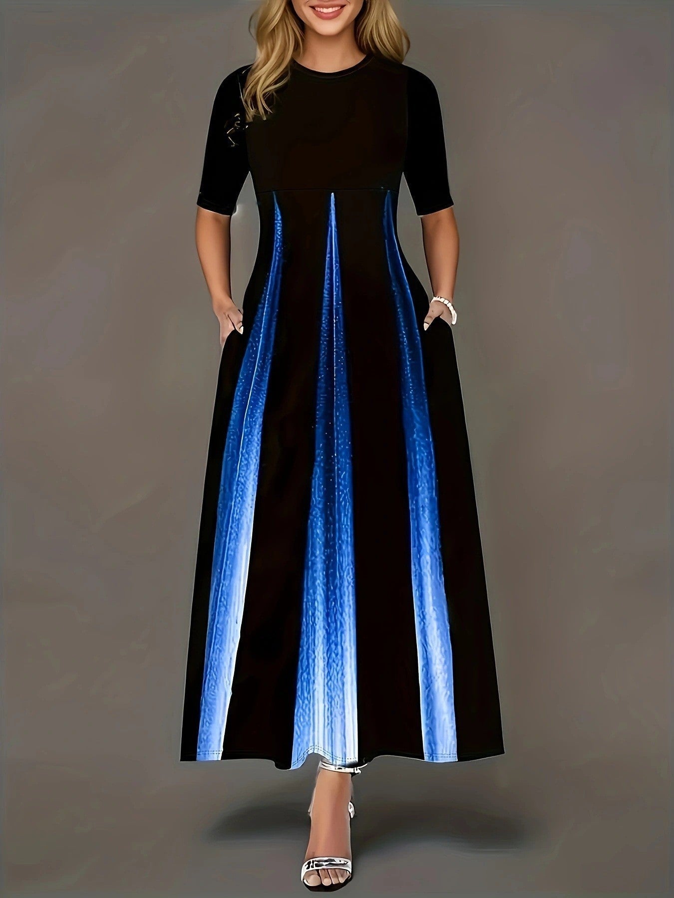 Damen Maxikleid mit modernem Farbverlauf und praktischen Seitentaschen Amawinc