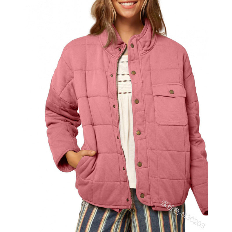 Damen Steppjacke mit dekorativem Knopf Amawinc