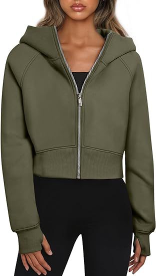 Damen cropped Kapuzenjacke mit durchgehendem Reißverschluss Amawinc