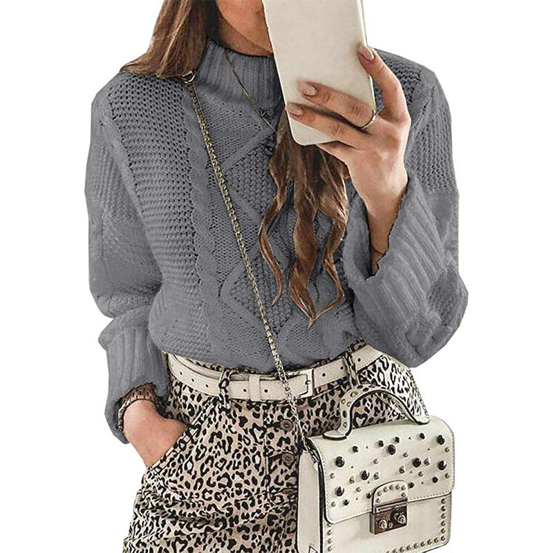 Damen Grobstrickpullover mit strukturierter Maschenoptik und hohem Kragen Amawinc