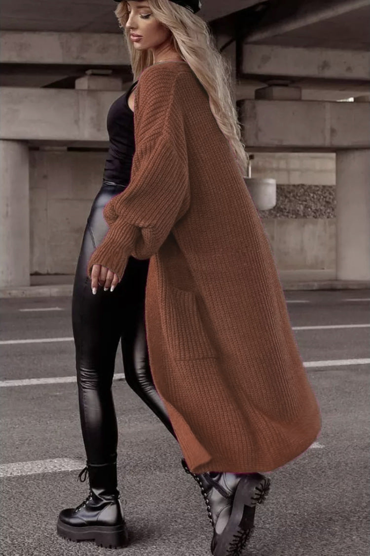 Damen Grobstrickmantel im lässigen Oversized-Stil mit tiefen Taschen Amawinc