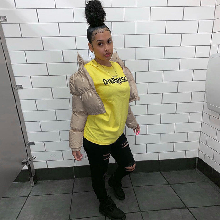 Damen modische kurze Steppjacke mit glänzendem Finish Amawinc