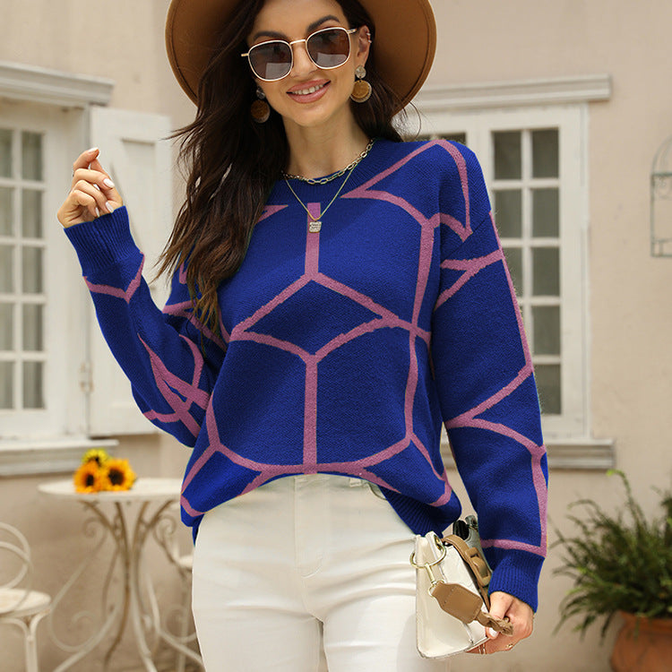 Damen strukturiertes Pullover mit geometrischem Muster und lässigem Schnitt Amawinc