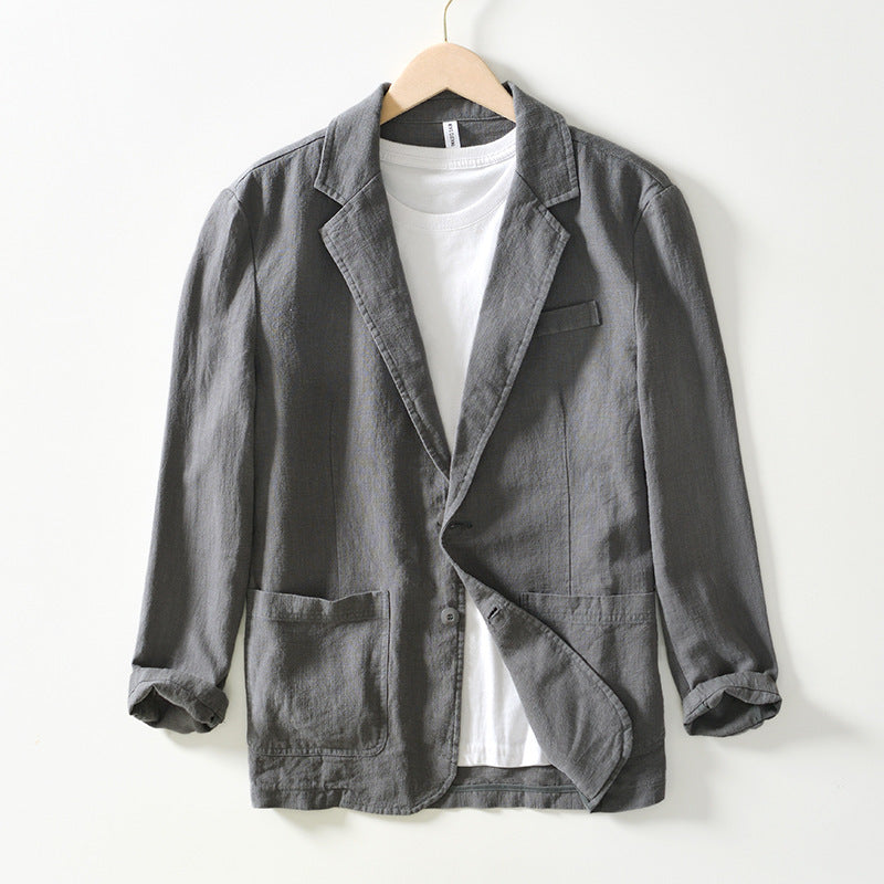 Veste Homme En Mélange Coton Lin Coupe Décontractée Boutonnage Simple Avec Poches Pour Looks Décontractés Et Formels
