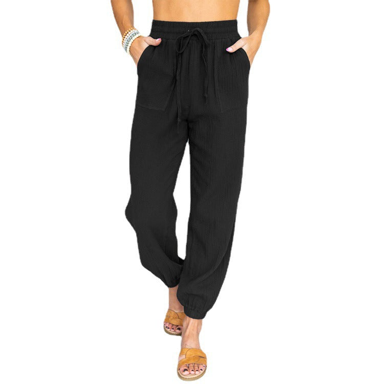 Damen luftige Freizeithose mit elastischem Bund und seitlichen Taschen Amawinc