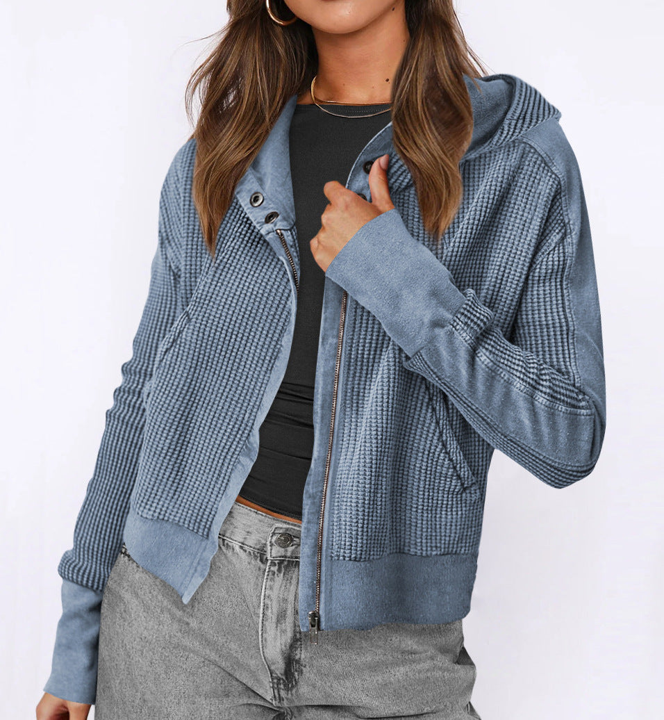 Damen lässige Zip-Jacke mit Kapuze und strukturiertem Design Amawinc