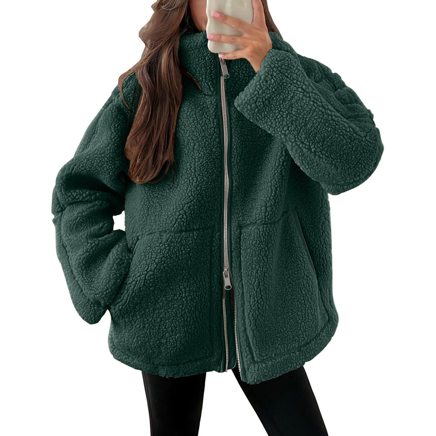 Damen Kuschelige Teddy-Jacke mit Reißverschluss Amawinc