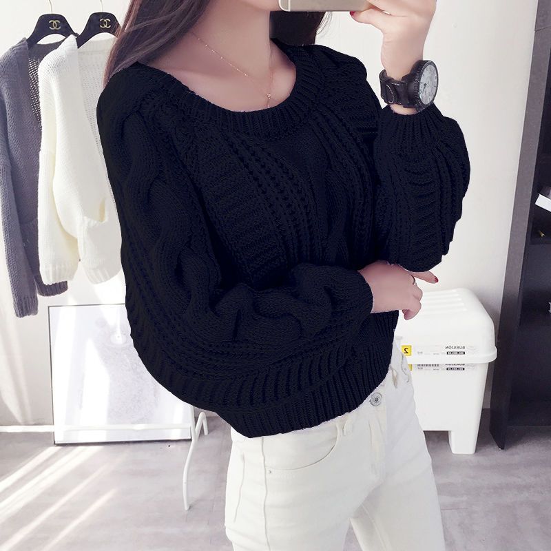 Damen Grobstrickpullover mit voluminösen Ärmeln und Zopfmuster Amawinc