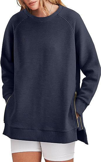 Damen modischer Sweatshirt mit seitlichen Reißverschlüssen Amawinc