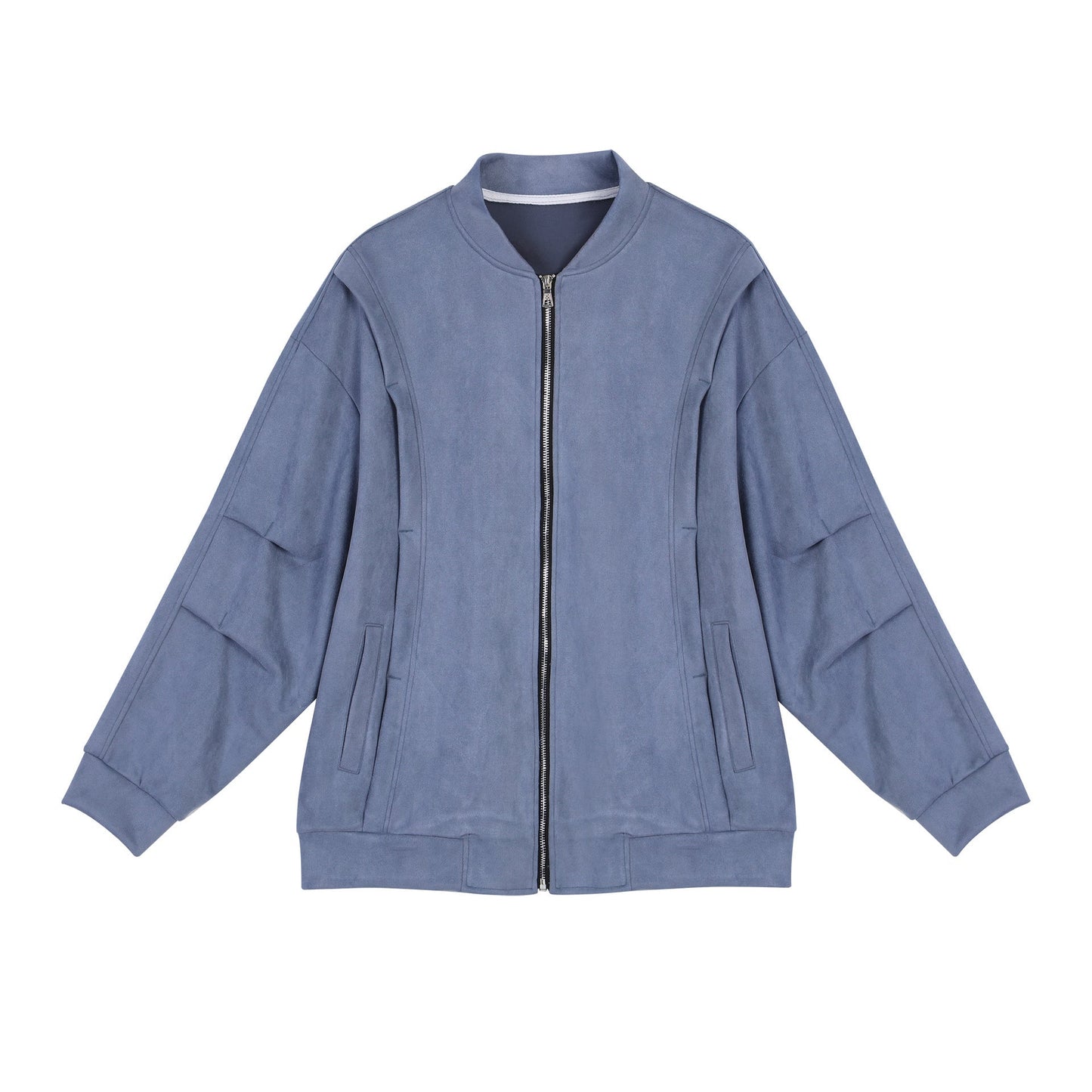 Damen stylische Oversize-Jacke aus weichem Kunstleder mit praktischen Taschen und durchgehendem Reißverschluss Amawinc